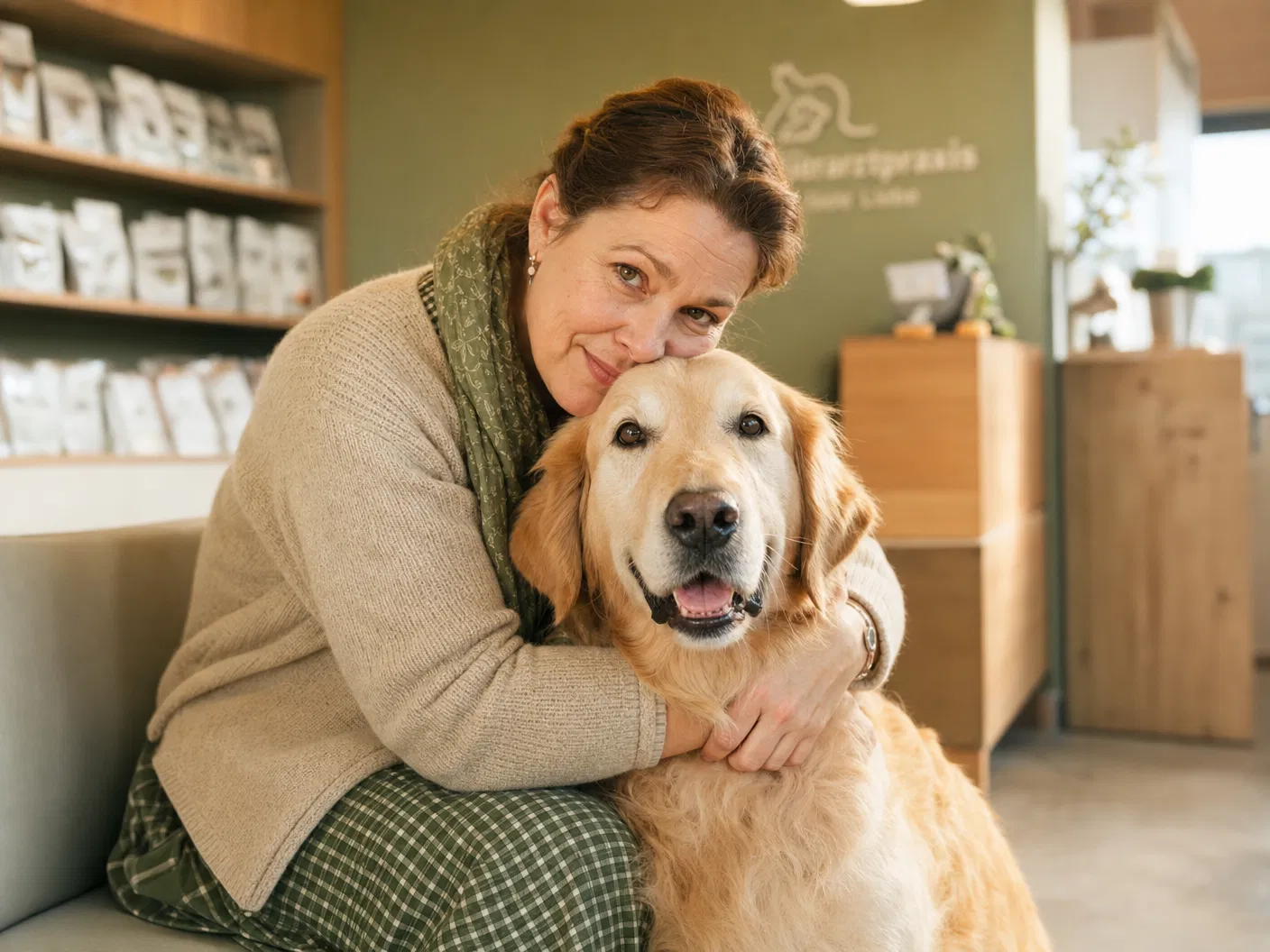 Halterin mit Hund in der Tierarztpraxis – persönliche, vertrauensvolle Betreuung